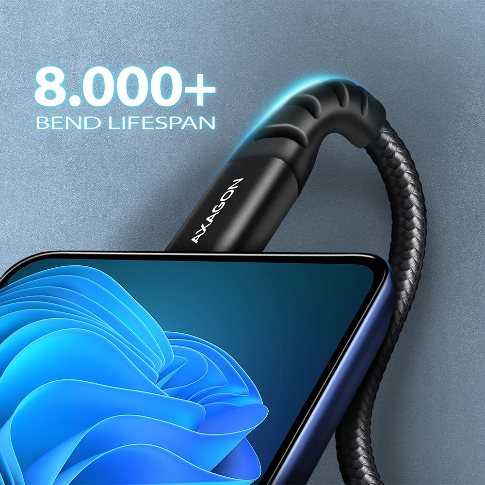 Axagon Hcm-Am20ab Usb-C Zu Usb-A Cable, 2 M, Usb 2.0, 3a, Geflochten - Negro