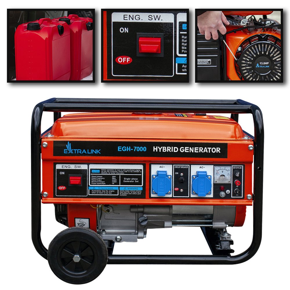 Extralink Ex.30714 Motor-Generador 7000 W 25 L Gasolina Negro, Naranja