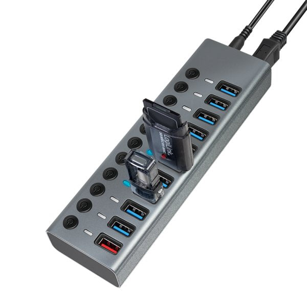 Hub Logilink Usb 3.2 10+1 Port Aluminum Grey Switch For Each Port, On/Off