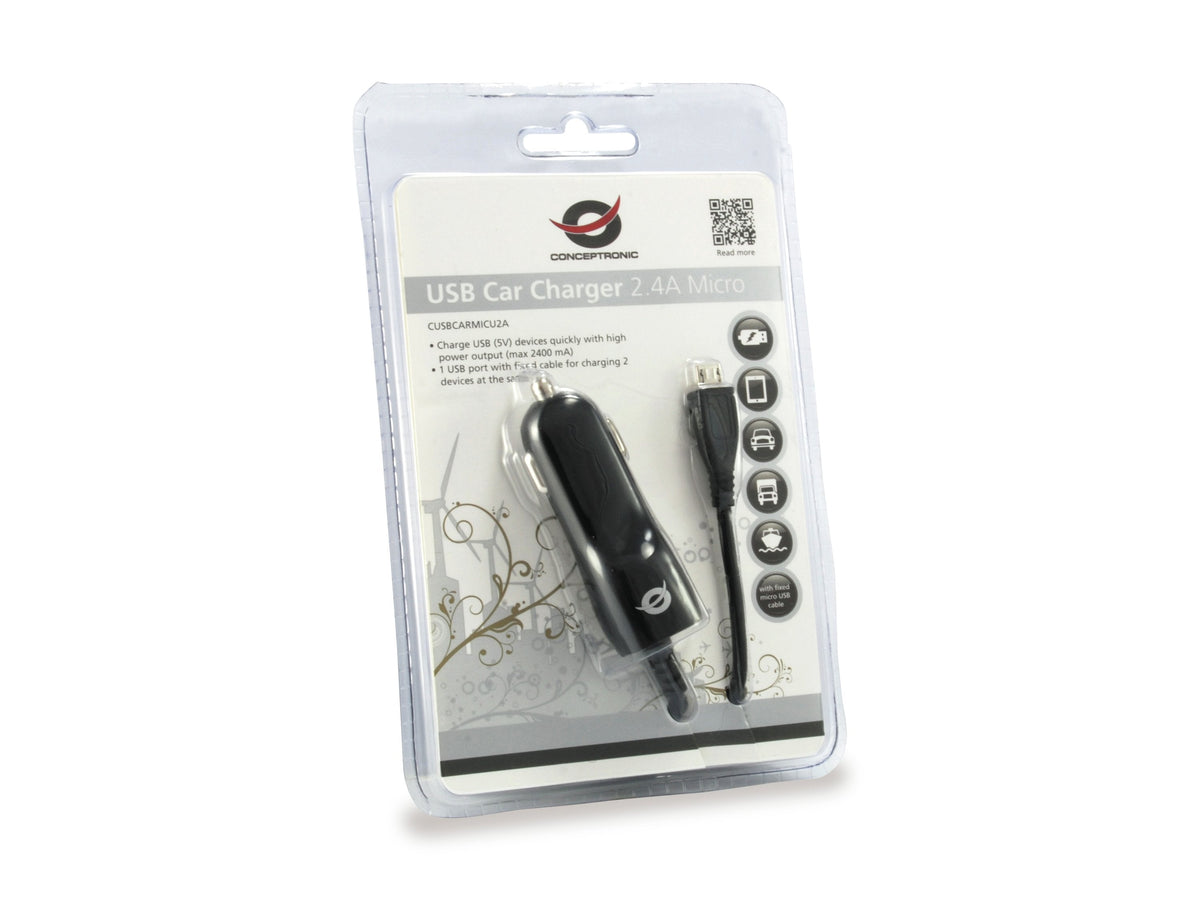 Conceptronic Cargador Usb 5v Para Coche 1 Puerto Usb + Cable Micro Usb 14/24v 2a 1205451