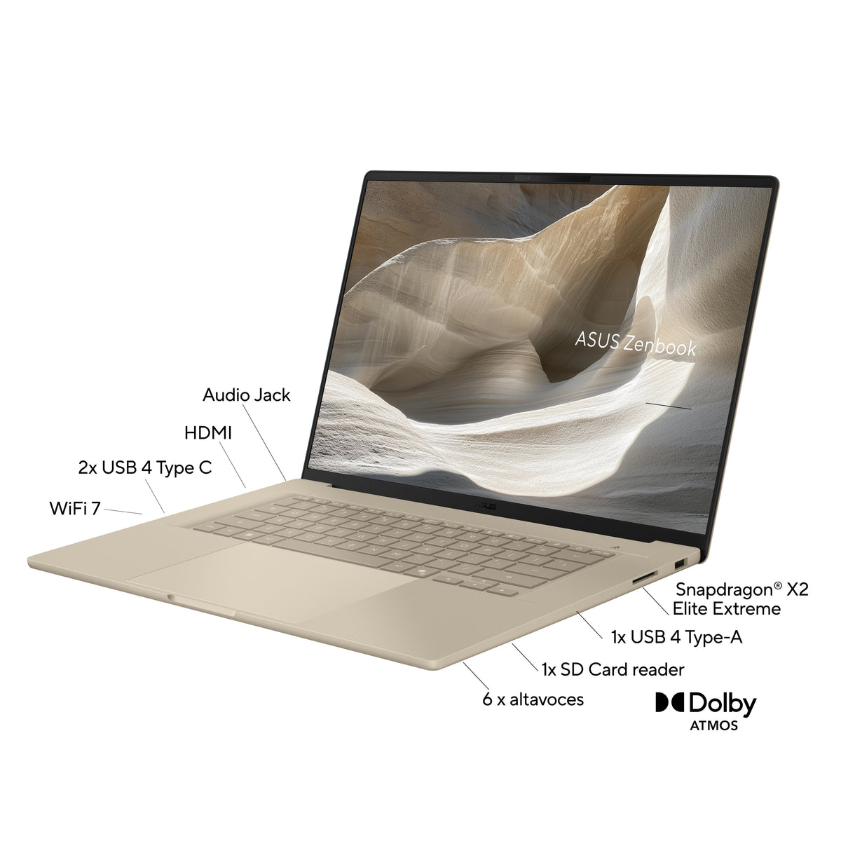 Portátil Asus Zenbook A16 Oled Ux3607oa Sq005w Copilot+ Pc 16" 3k Snapdragon X2 Elite 48 Gb Ram 1 Tb Ssd Adreno Onboard Graphics W11