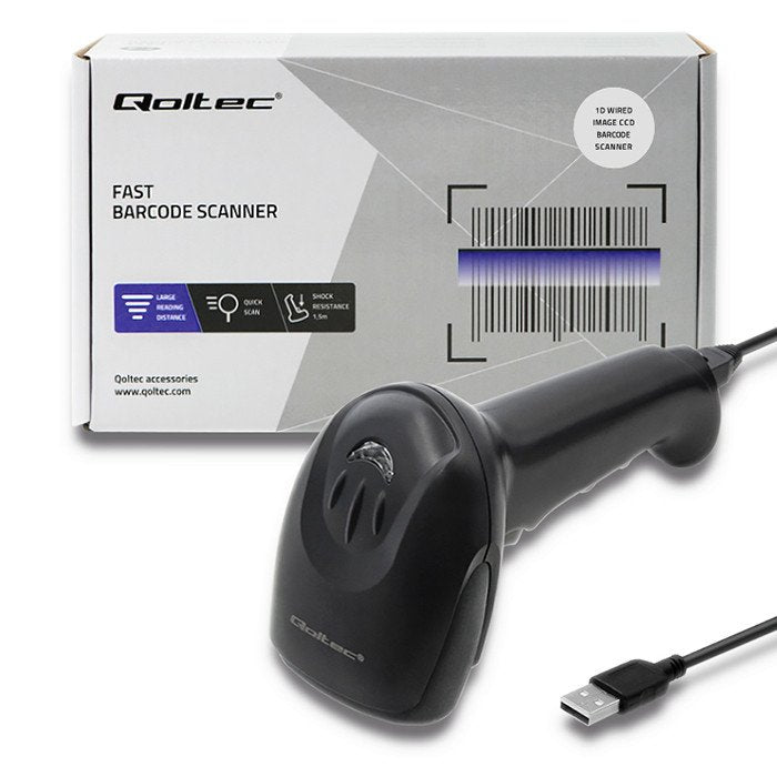 EAN 5901878508665 - Qoltec 50866 lector de código de barras Lector de códigos de barras portátil 1D Laser Negro imagen 2