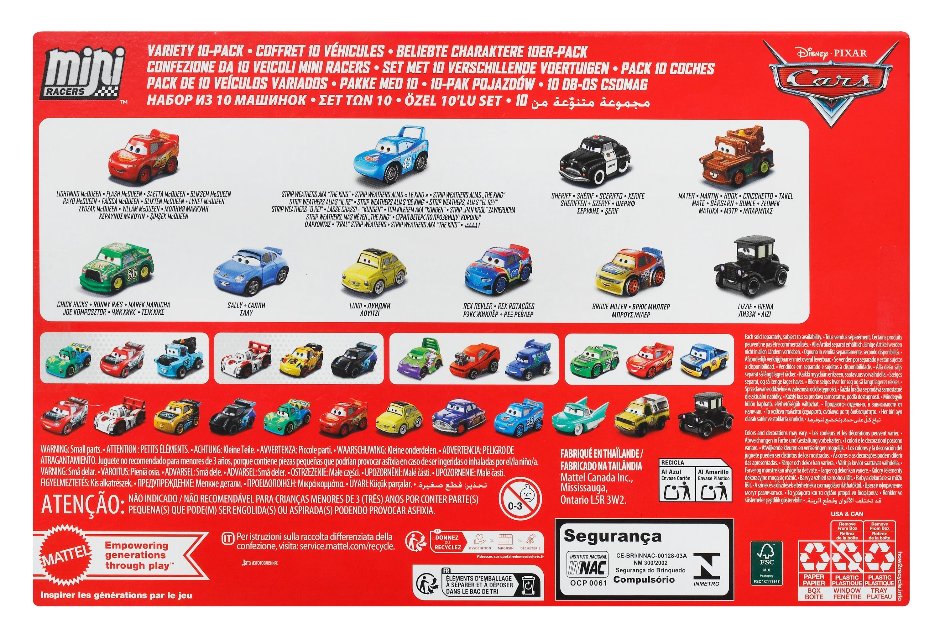 Blister 10 Mini Coches Cars Disney Pixar