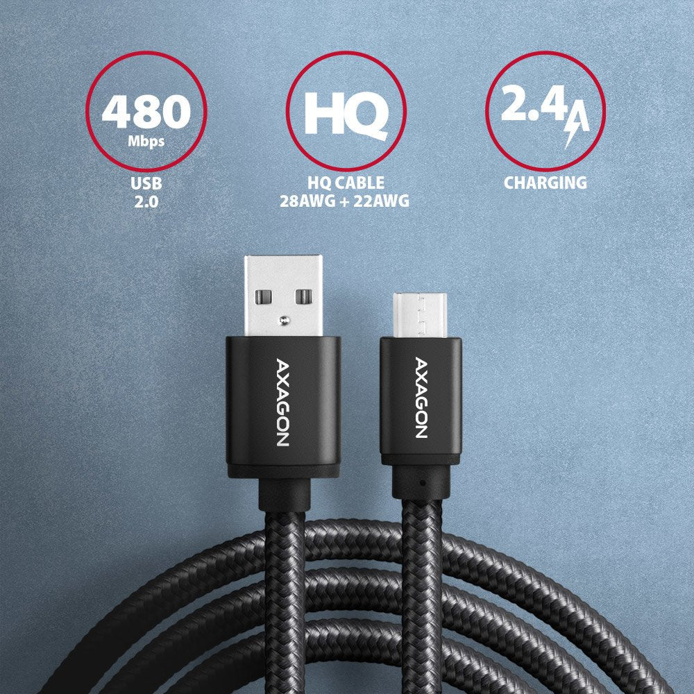 Cable Axagon Bumm-Am20ab Usb 2.0 2 M Micro-Usb B Usb A Negro