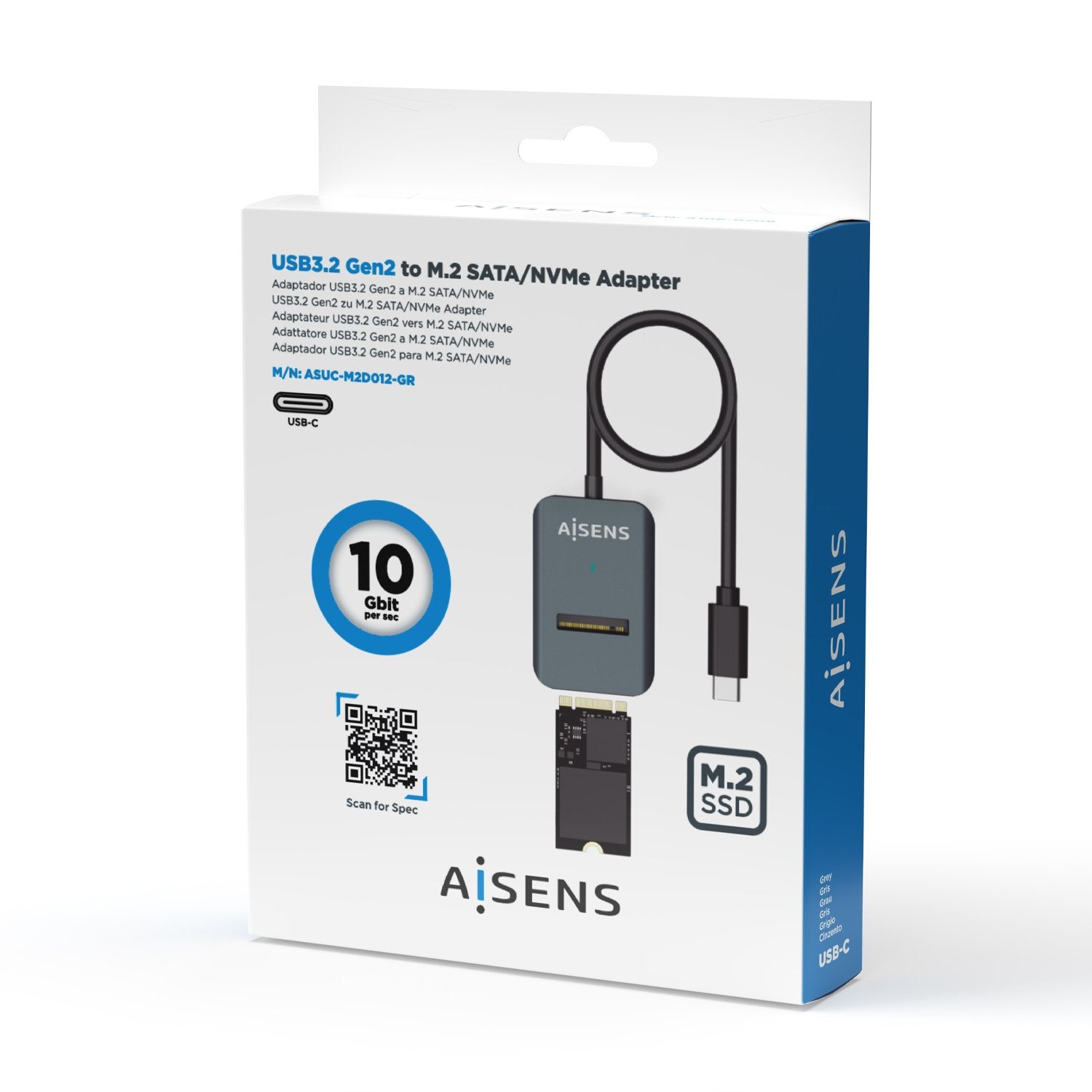 Aisens Usb-C Dock M.2 (Ngff) Asuc-M2d012-Gr Sata/Nvme A Usb3.1 Gen2 - Gris