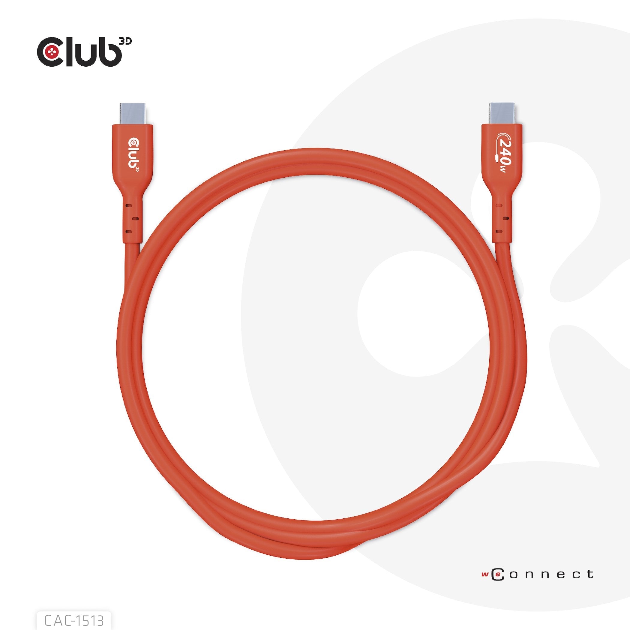 Club3d Cable Certificado Usb2 Tipo C Bidireccional Usb-If Datos 480 Mb, Pd 240 W (48 V/5 A) Epr M/M 3 M/9,84 Pies