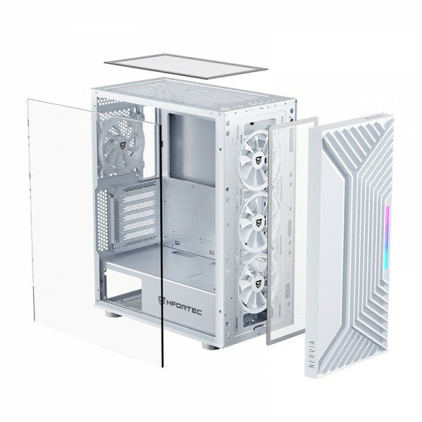 Nfortec Caja Gaming Cristal Templado Nervia White. Usb 3.0 A-Rgb. Blanco
