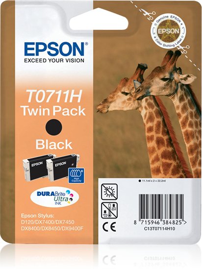 Tinta Original Epson T0711 Twin Pack Paquete De 2 Gran Capacidad Negro