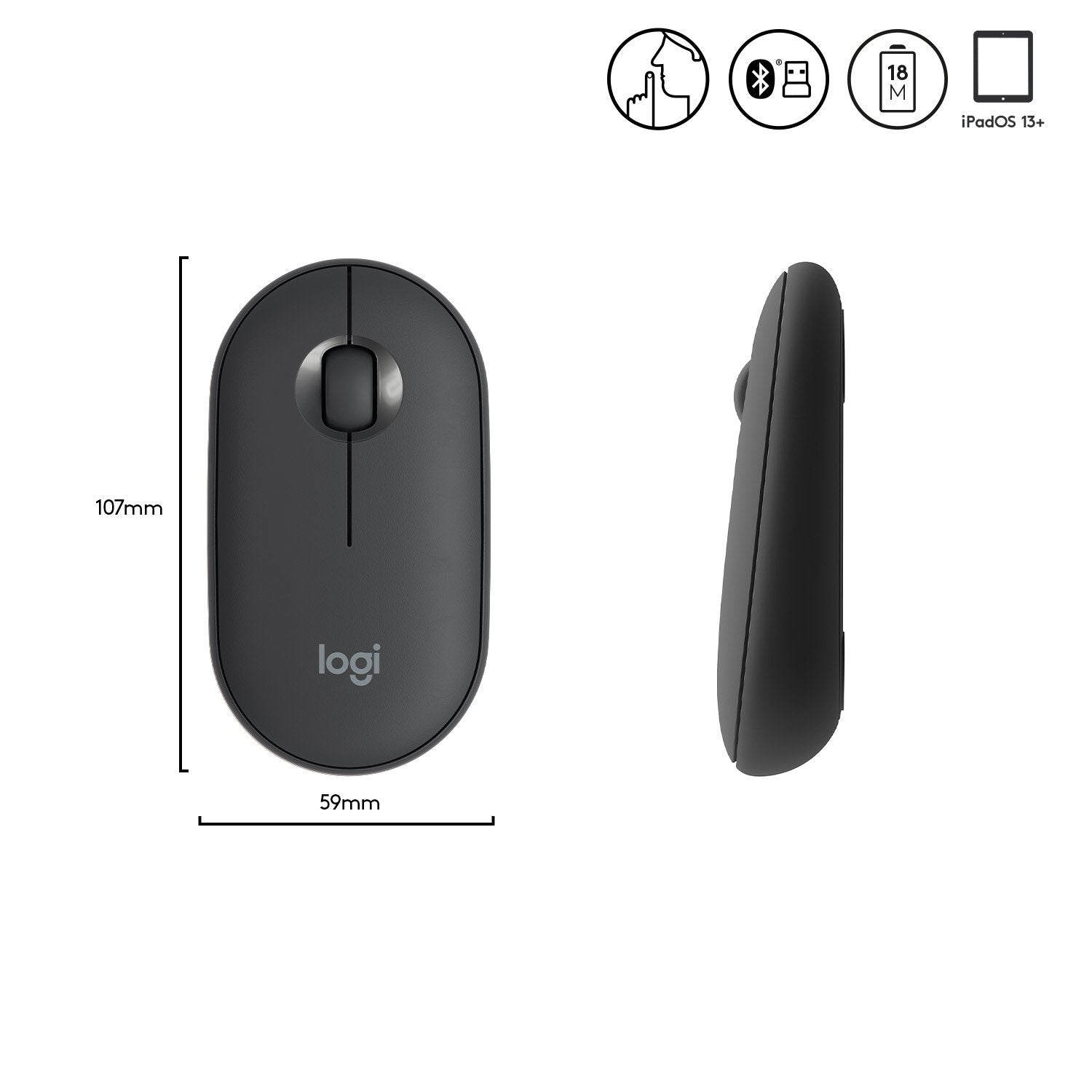 Ratón Inalámbrico Logitech Pebble M350 Grafito 910-005718