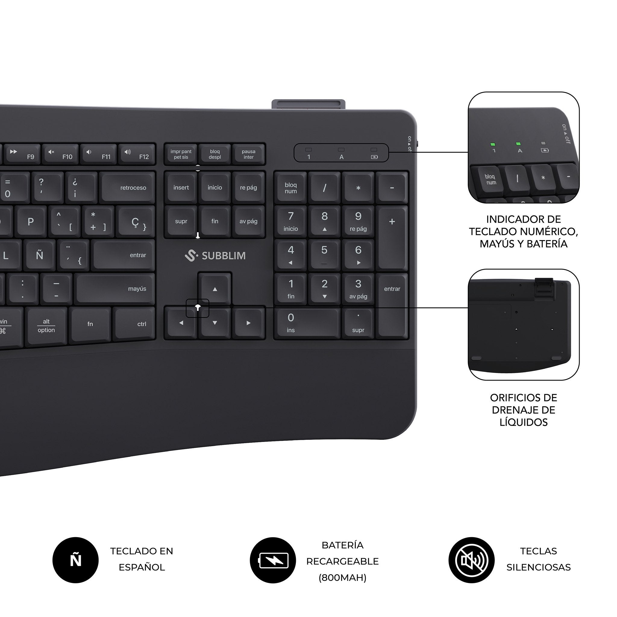 Combo Teclado Raton Subblim Prowave Inalamb Ergo Negro