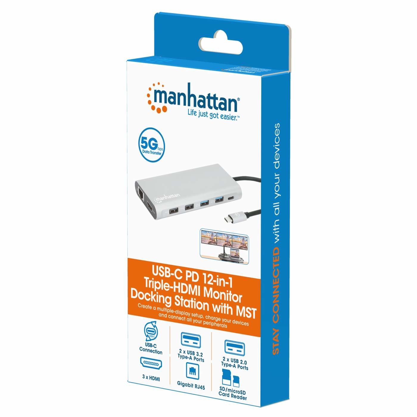 Manhattan 12-In1 Docking 3xhdmi 4xusb Usb-C Dp Rj45