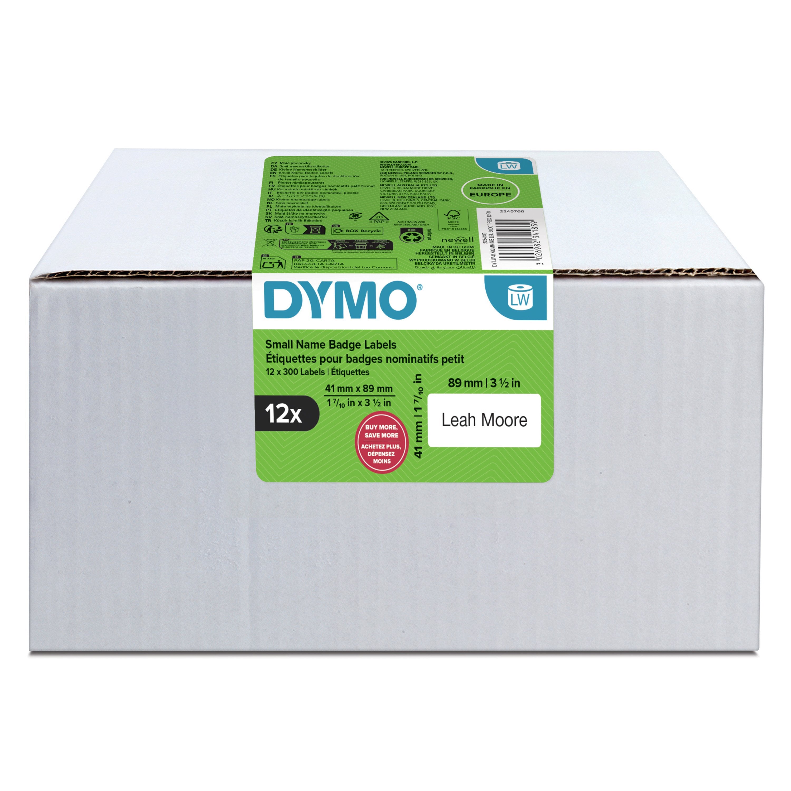Etiquetas Para Nombres Dymo Labelwriter Original Pequeñas, 41 X 89 Mm, 12 Rollos De Etiquetas Con 300 Etiquetas Cada Uno 2234183