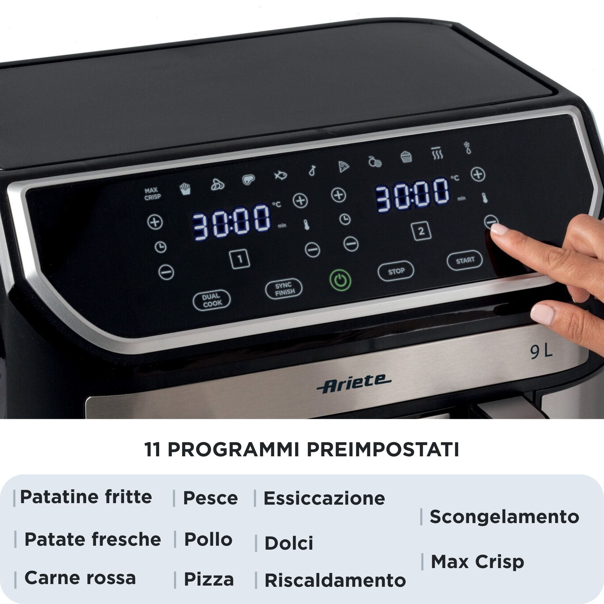 EAN 8003705121386 - Ariete 4625/00 Doble 9 L Independiente 2100 W Freidora de aire caliente Negro, Acero inoxidable imagen 3