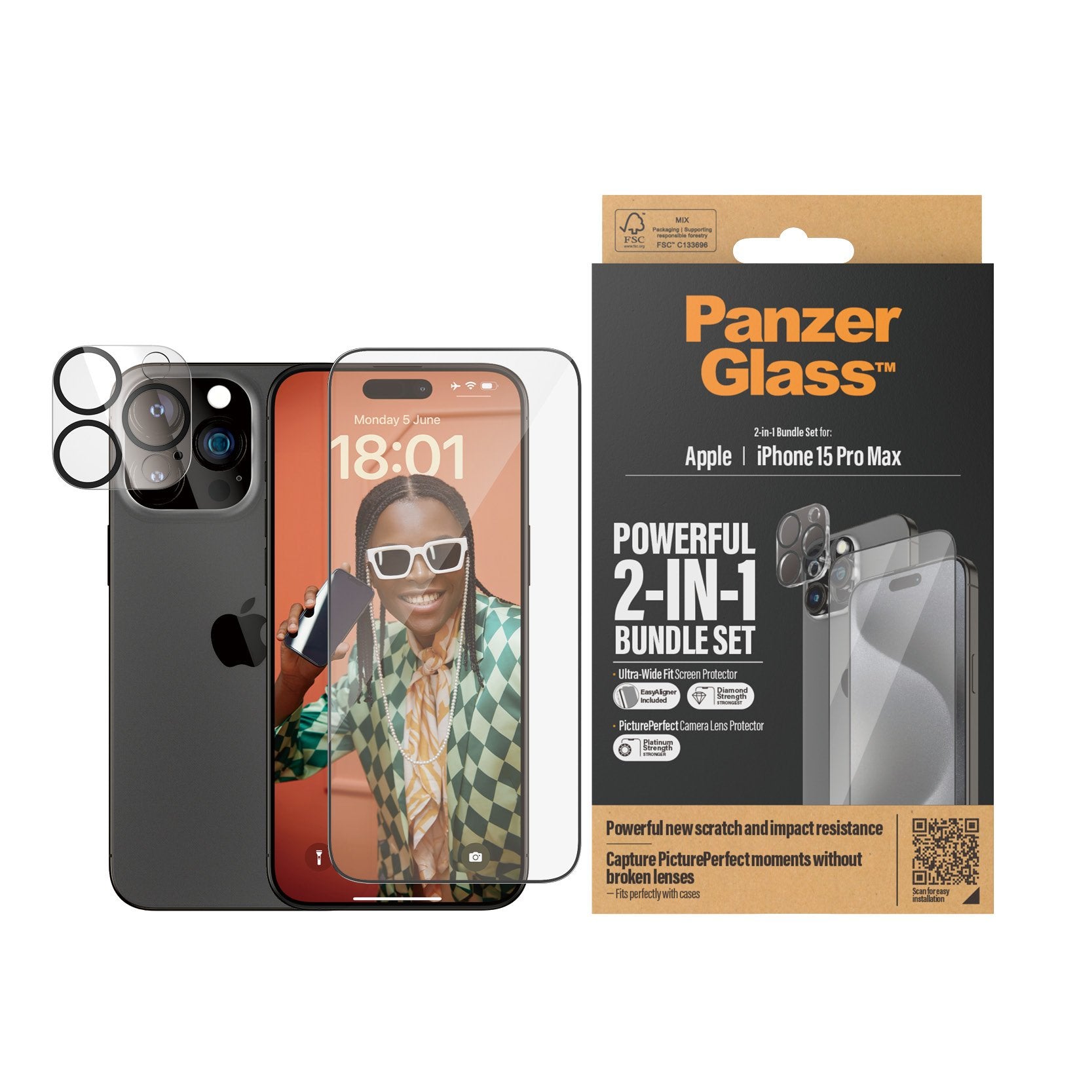 EAN 5711724930270 - PanzerGlass ® 2-in-1 Bundle iPhone 15 Pro Max | Ultra-Wide Fit w. EasyAligner Protector de pantalla Apple imagen 2