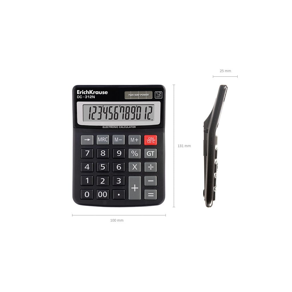 Erichkrause Calculadora Pantalla Lcd De 12 Digitos Solar Negro