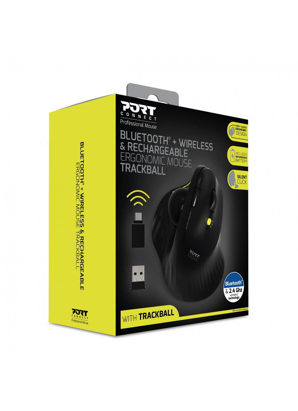 Ratón Mano Derecha Port Designs Ergonomic Rechargeable Bt Trackball