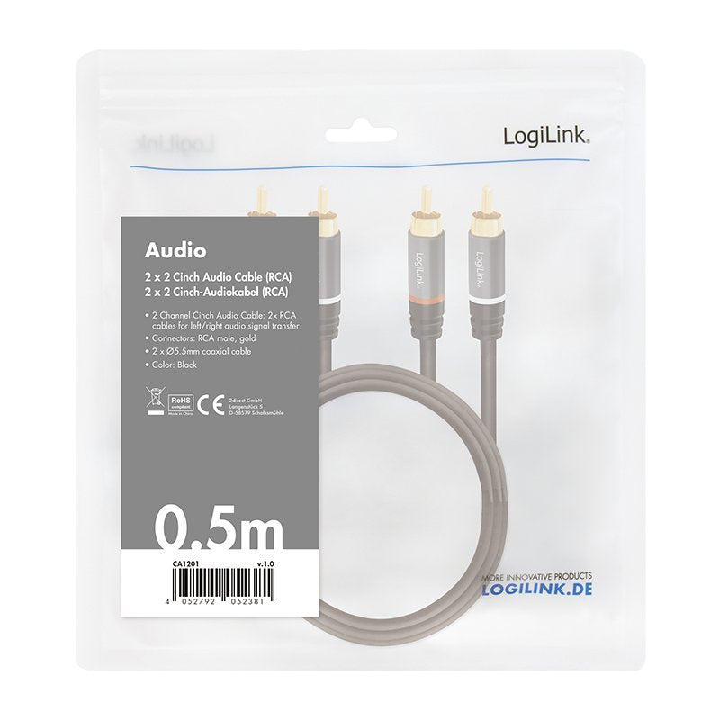 Logilink Cable De Audio 2x Rca -> 2x Rca M/M 0.5m Negro