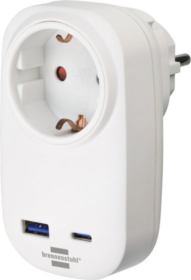 Brennenstuhl Steckdosenadaptador Con Usb-C Power Delivery 20w Y Usb-A 18w, Blanco