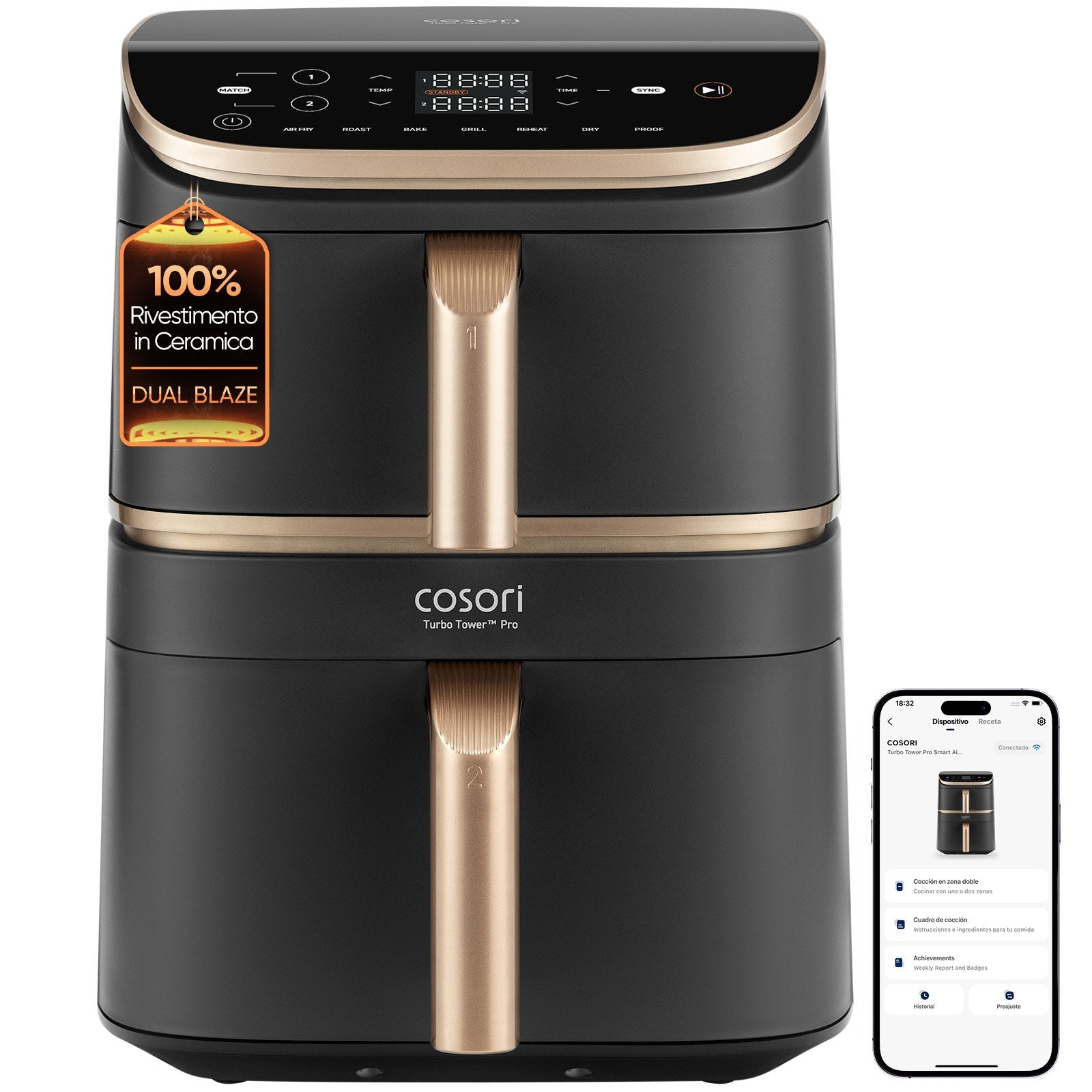 EAN 810123675210 - Cosori Turbo Tower Pro Smart Sencillo 10,8 L Independiente 2630 W Freidora de aire caliente Negro, Oro imagen 1