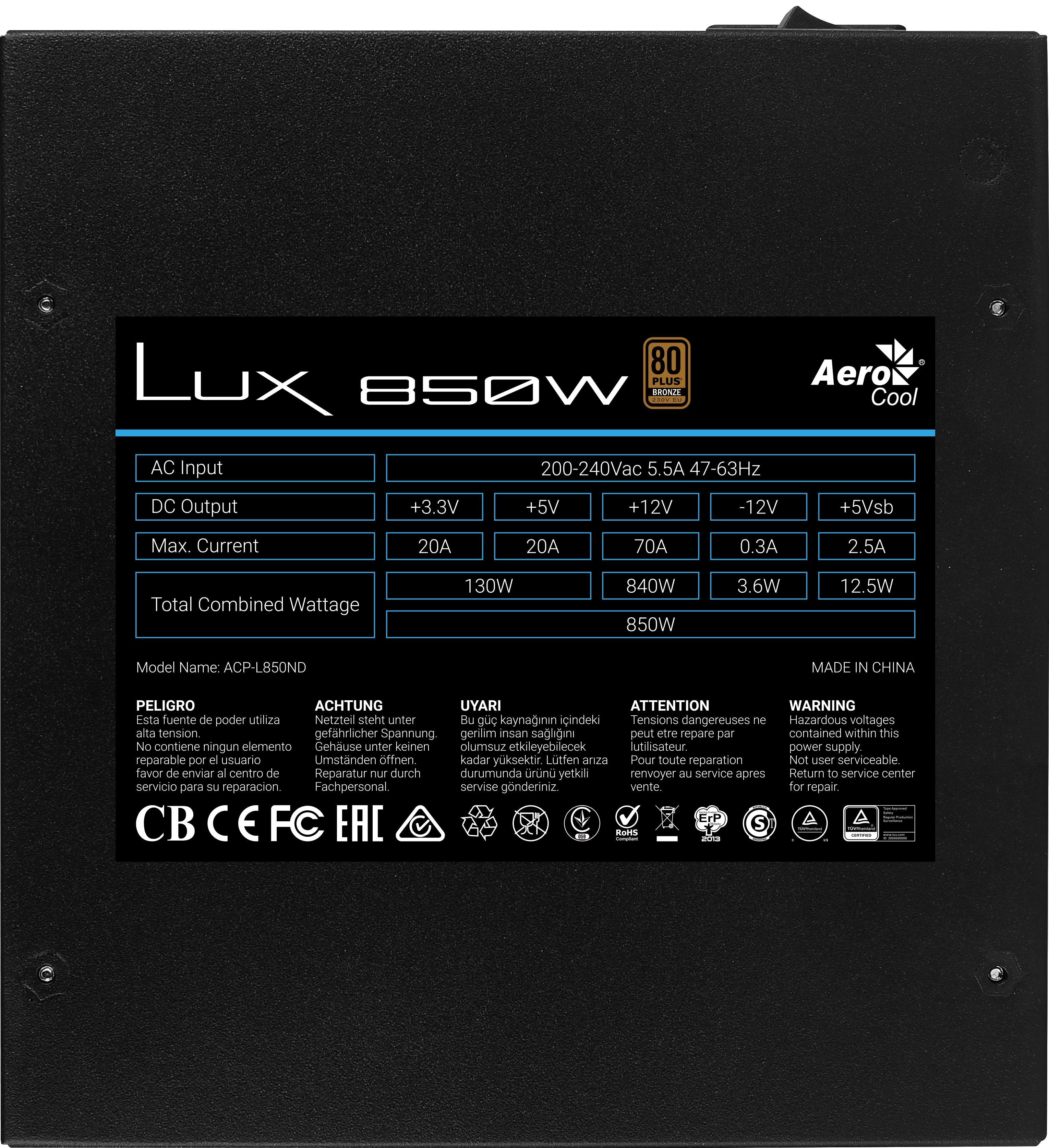 EAN 4710562759396 - Aerocool LUX 850W unidad de fuente de alimentación 20+4 pin ATX imagen 5