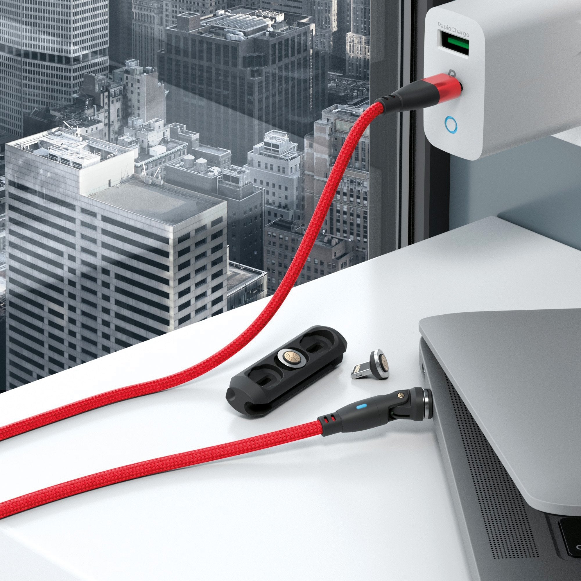 Realpower Magnetic Cable 100 Watt,1m,Rojo Con Adaptern