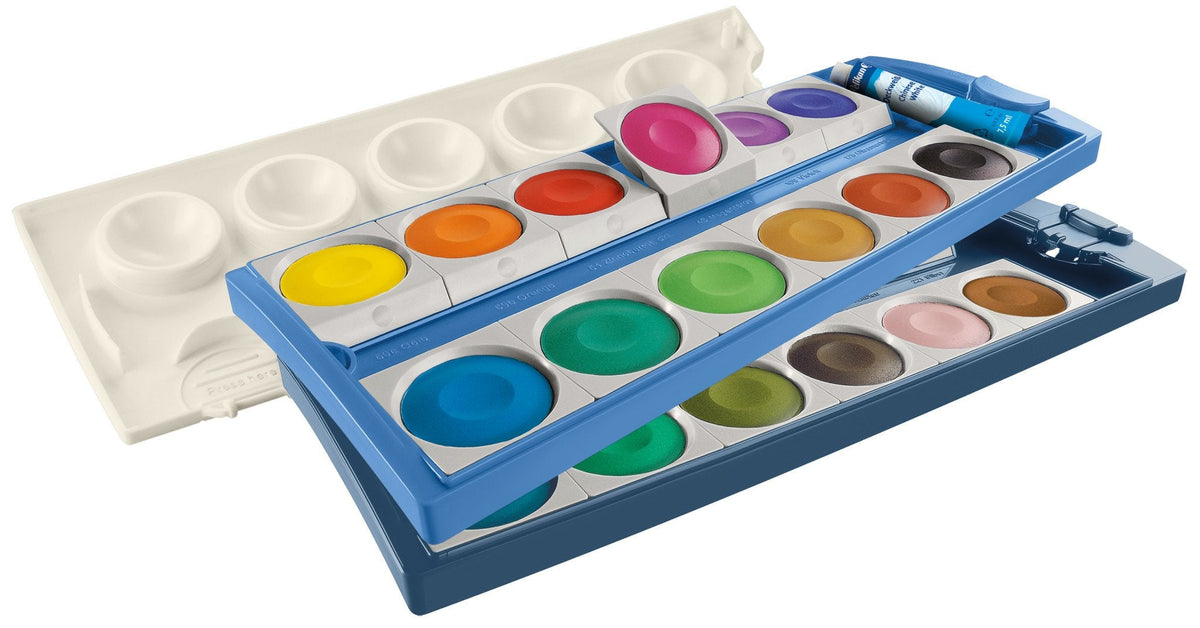 Pelikan K24 Eco 701303 - Caja De Pintura (24 Colores, Plástico Reciclado), Color Blanco