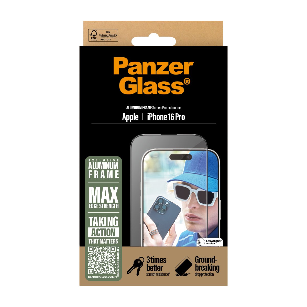 Panzerglass Screen Protector Aluminum Frame Iphone 16 Pro Ultra-Wide Fit