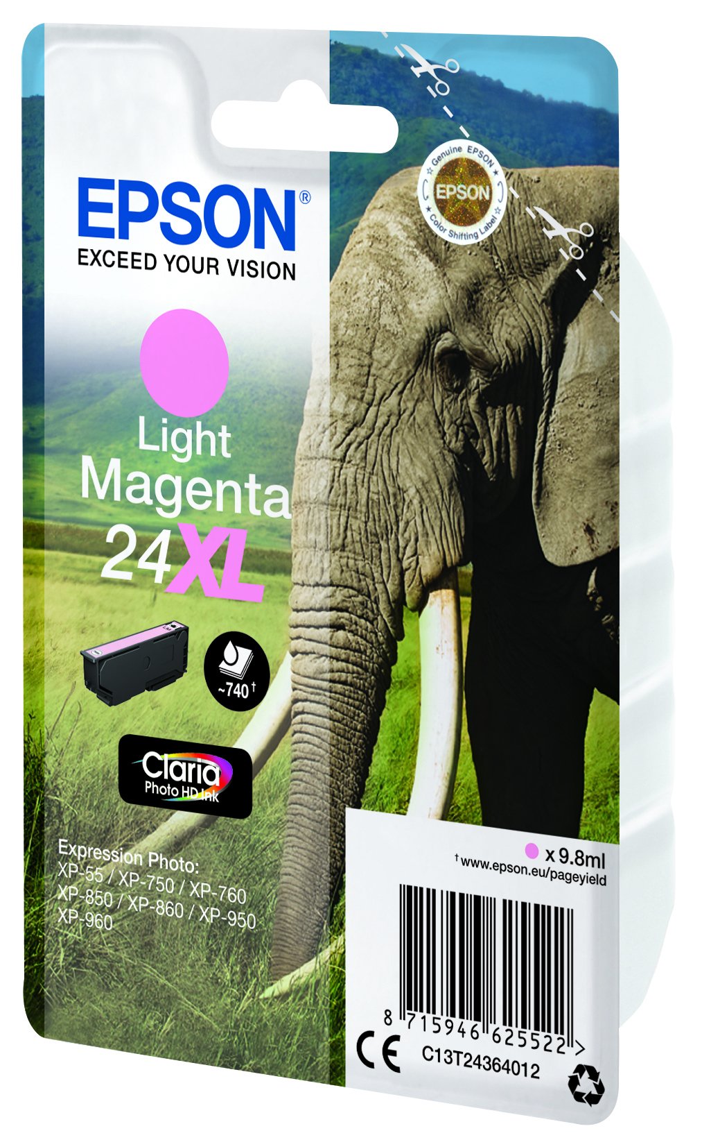 Epson 24xl 9.8 Ml Xl Magenta Claro Original Blíster Con Alarma De Rf Cartucho De Tinta Para Expression Photo Xp-55 750 760 850 860 950 960 970 Expression Premium Xp-750 850
