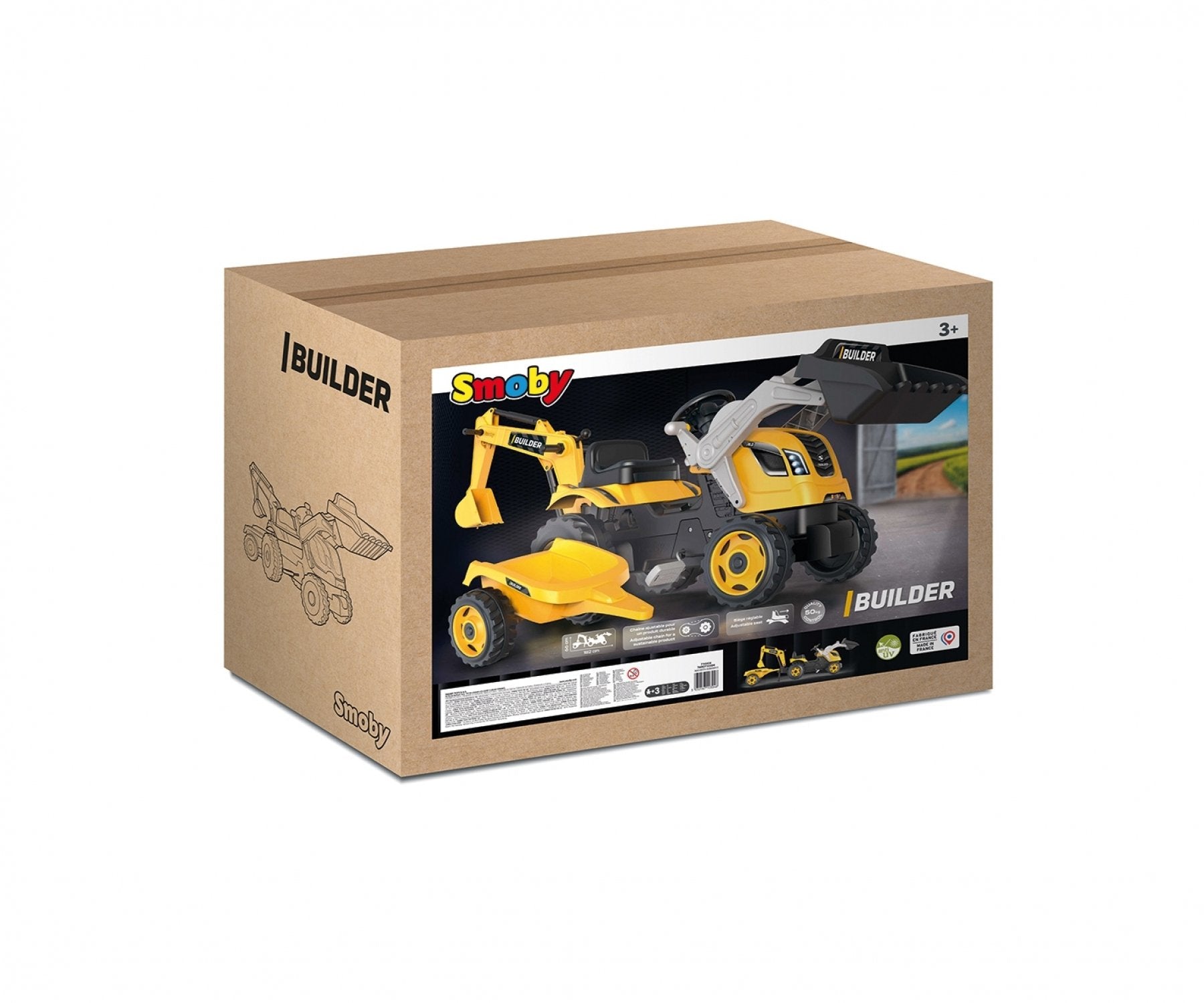 Smoby Traktor Builder Max Con Remolque, Vehículo Infantil Amarillo 7600710304