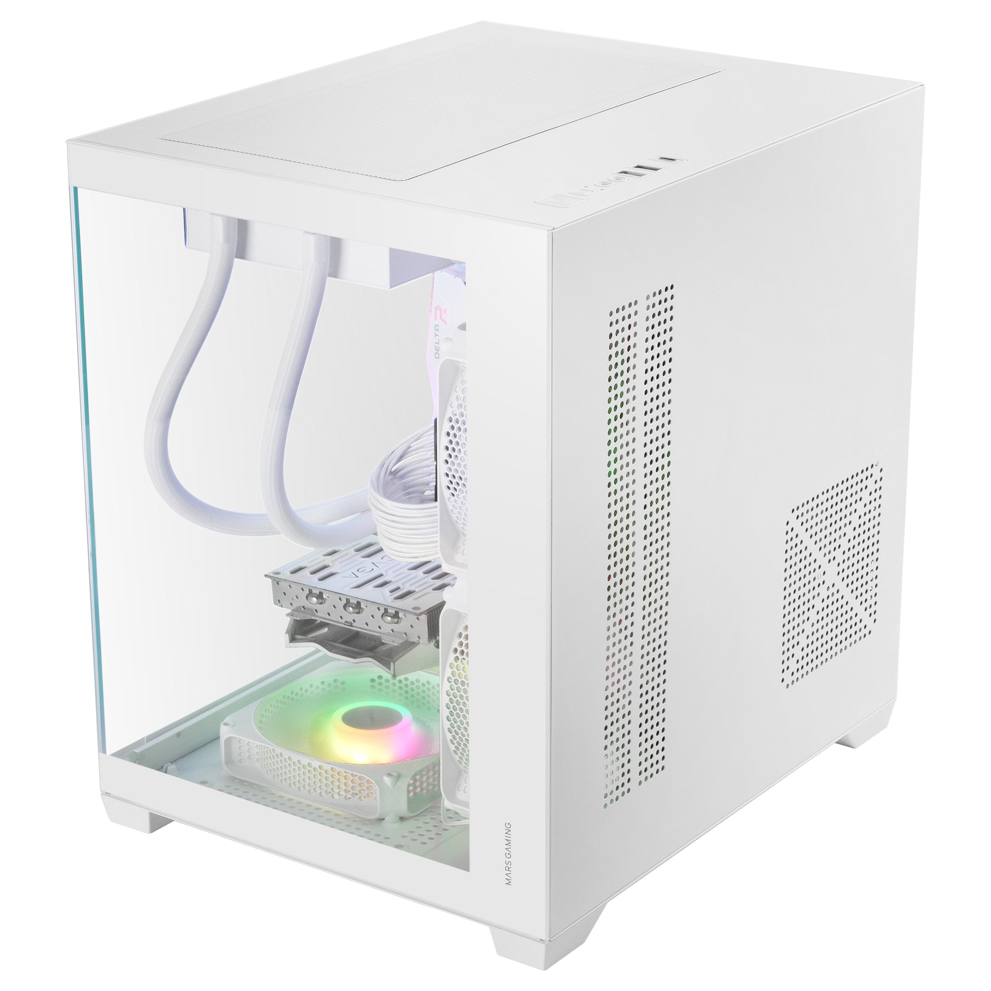 Caja Pc Micro Atx Mars Gaming Mc-View3w Gpu Max 330mm Cristal Templado Panoramico Argb Usb-C Blanca