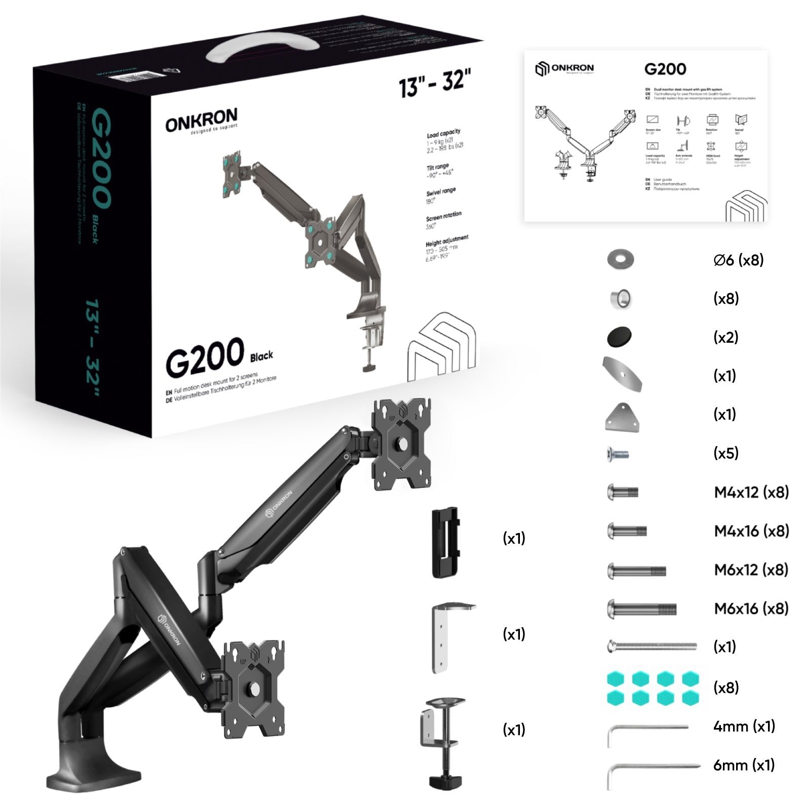 EAN 4603728440705 - ONKRON G200-B soporte para monitor 81,3 cm (32") Escritorio imagen 6
