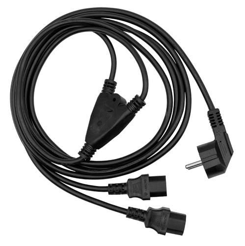 Power Y-Cord 3m Iec320, Black Angled Schuko To 2 X C13