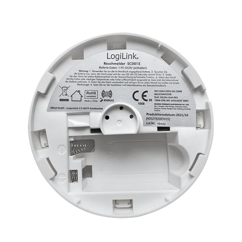 Detector De Humo Logilink Batería Reemplazable 9v Blanco