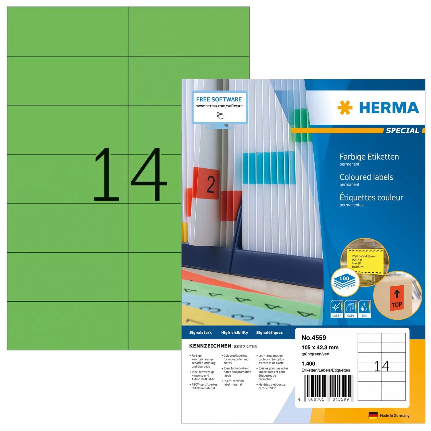 EAN 4008705045599 - HERMA 4559 etiqueta autoadhesiva Rectángulo Verde 1400 pieza(s) imagen 1