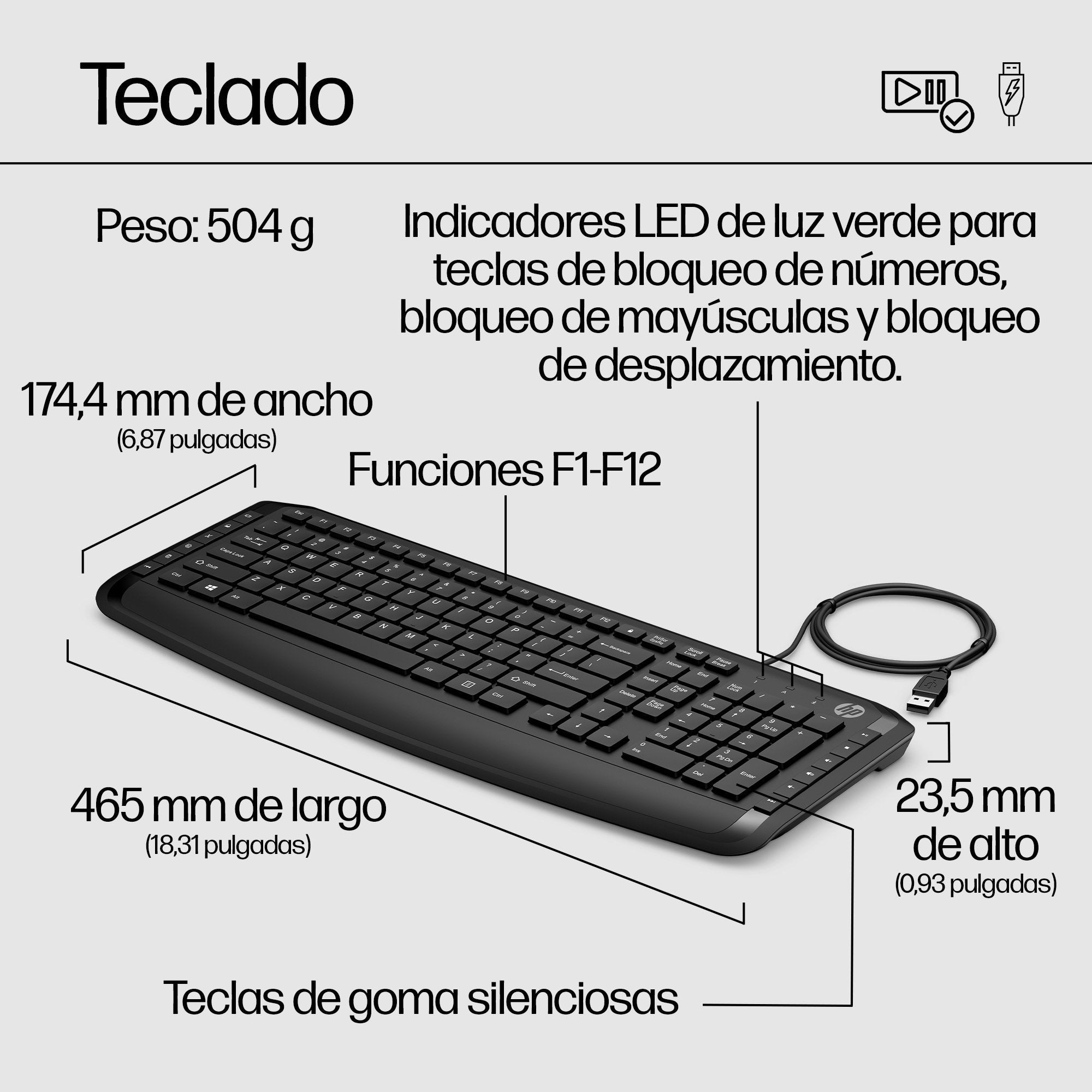 Hp Pavilion Teclado Y Ratón 200, Juego De Escritorio Negro, Completo (100%), Usb, Negro, Ratón Incluido