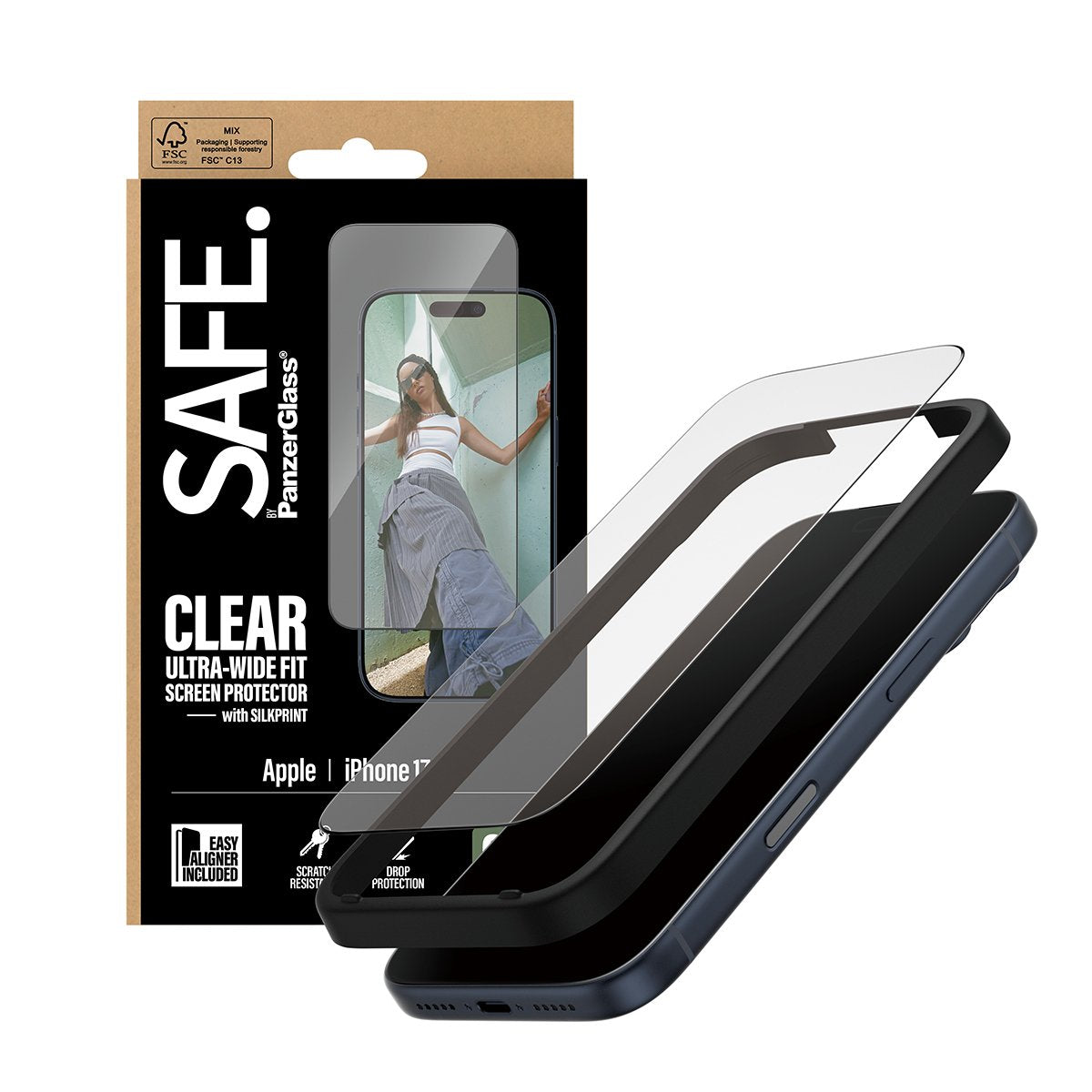 Panzerglass Safe. Screen Protector W. Negro Frame Iphone 17 Pro Ultra-Wide Fit