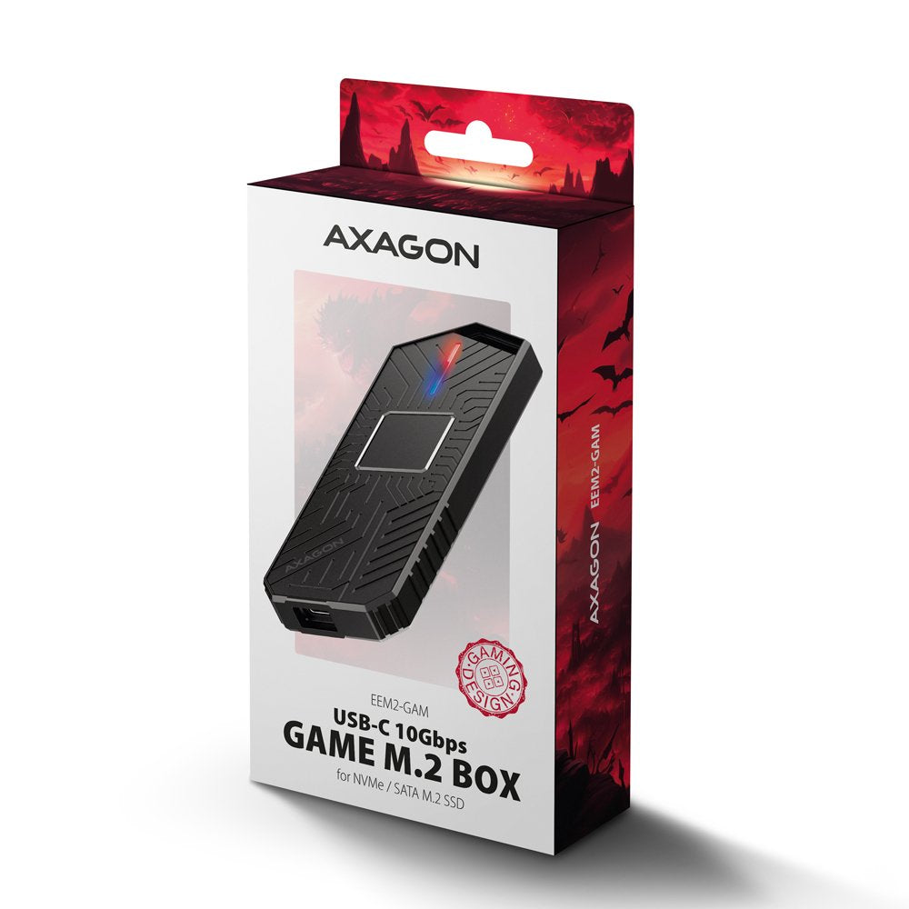 EAN 8595247908544 - Axagon EEM2-GAM, USB-C 10Gbps - NVMe & SATA SSD GAME M.2 box, bezšroubkový Caja externa para unidad de es imagen 24