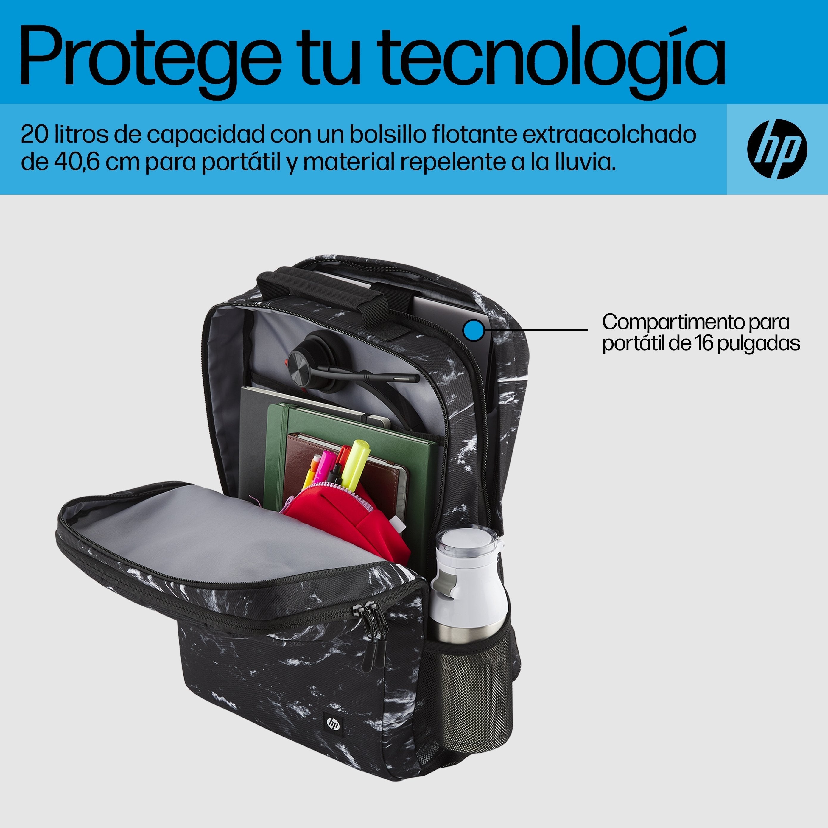 EAN 0197192501252 - HP Campus XL Marble Stone Backpack mochila Mochila informal Negro, Gris Poliéster, Poliespuma imagen 8