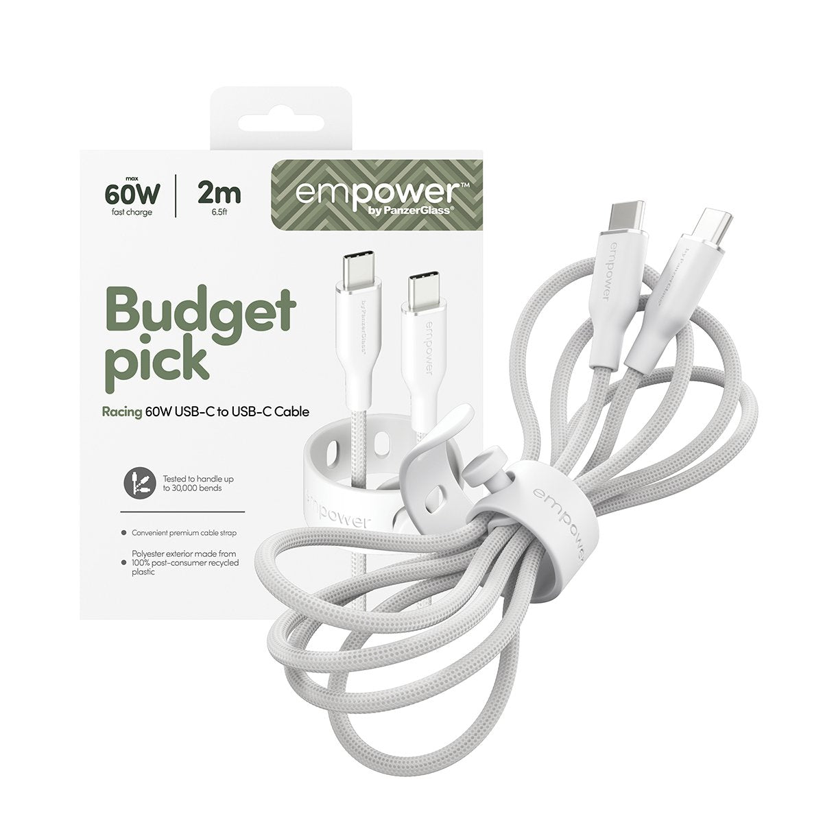 EAN 5715685027642 - PanzerGlass empower™ by ® Racing 60W USB-C to USB-C Cable | USB 2.0 | 2M | Silver White cable USB Blanco imagen 5