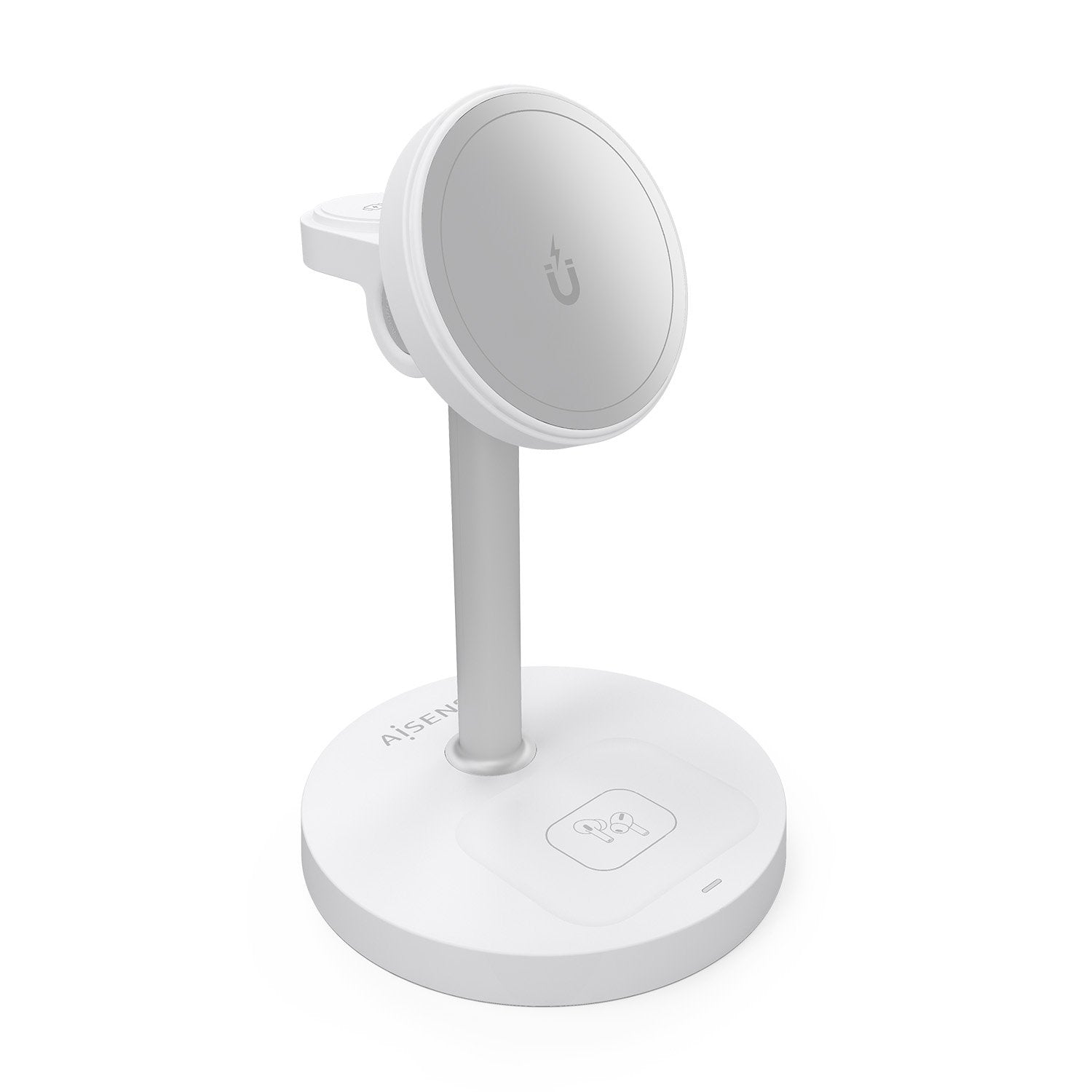 Aisens Cargador Inalambrico Usb-C 3 En 1 De 15w Para Movil, Apple Watch, Auriculares Con Estuche De Carga, Blanco