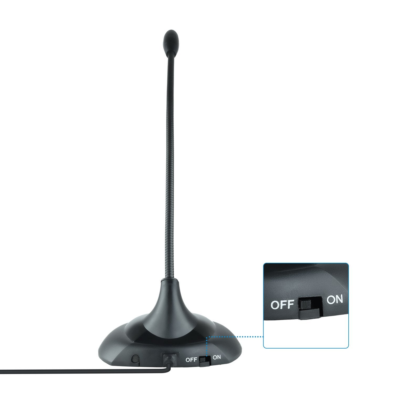 Tooq Microfono De Escritorio Flexible Omnidireccional - Interruptor On/Off - Cable De 2m - Jack 3.5mm - Negro