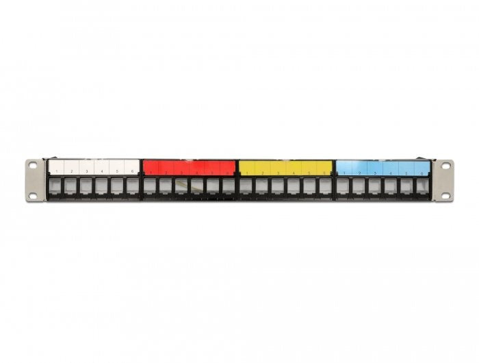 Delock Panel De Conexión Keystone De 19? Y 24 Puertos Con Carril De Fijación De Cables, Campo De Etiquetado Y Protección Contra El Polvo 1u Negro