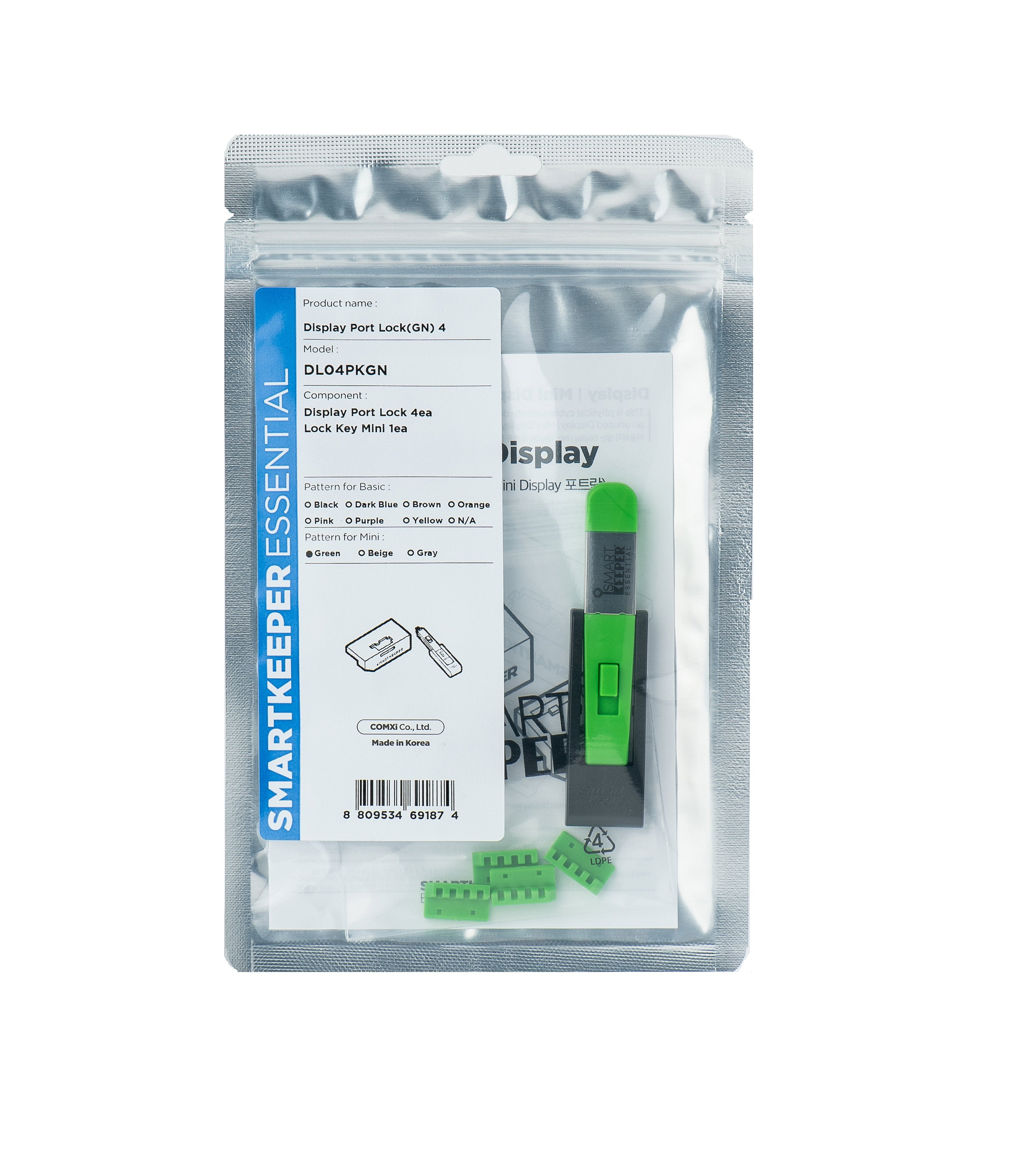 EAN 8809534691874 - Smartkeeper DL04PKGN bloqueador de puerto Bloqueador de puerto + clave DisplayPort Verde 1 pieza(s) imagen 1