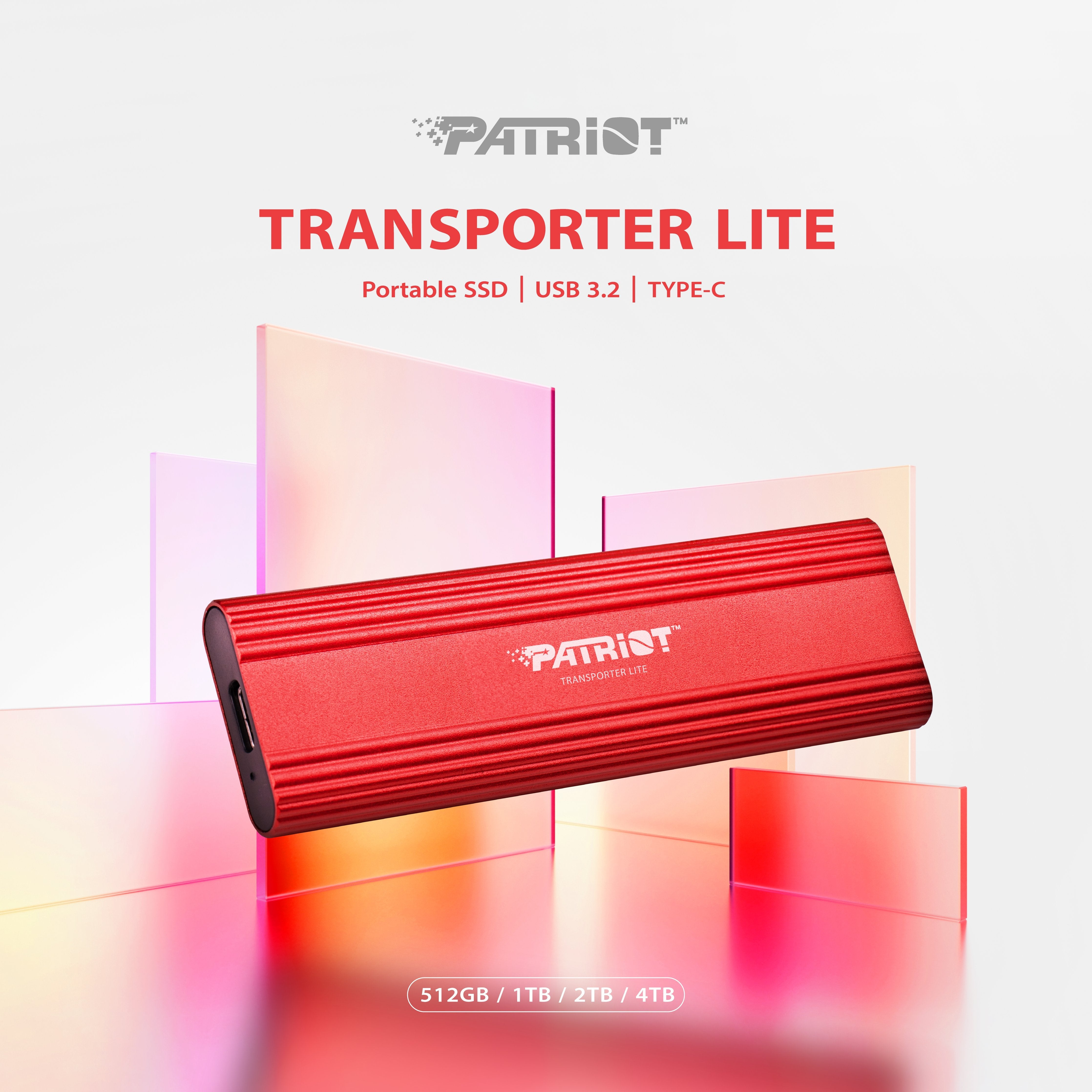 Patriot Transporter Lite Ssd 4 Tb, Ssd Externo Rojo, Usb-C 3.2 Gen 2 10 Gbit/S Ptpl4tbpec