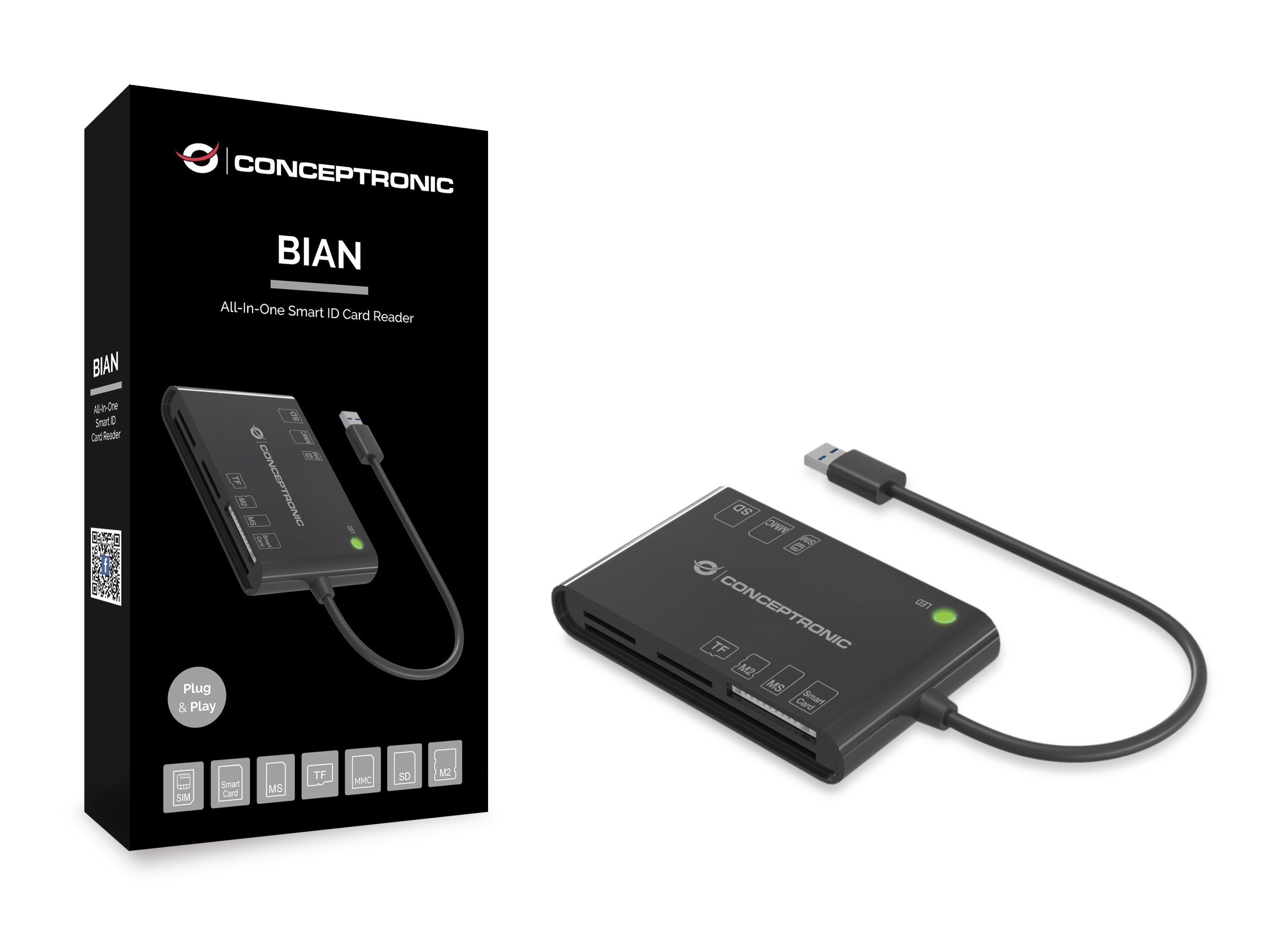 EAN 4015867226704 - Conceptronic BIAN01B lector de tarjeta inteligente Interior USB 3.2 Gen 1 (3.1 Gen 1) Negro imagen 3
