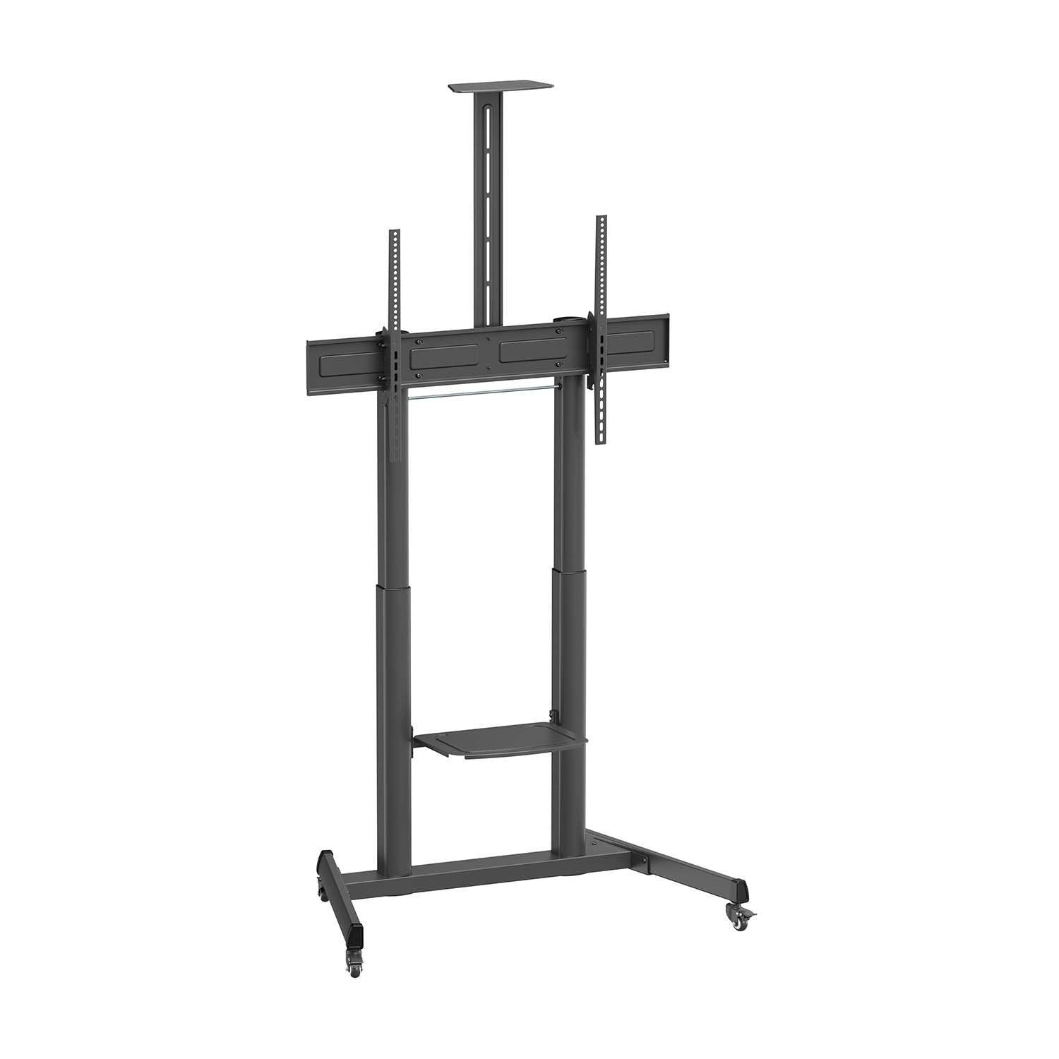 Aisens Soporte De Suelo Eco Con Ruedas Y Manivela, Bandeja Para Dvd Y Soporte De Cámara Para Monitor/Tv 120kg De 60-100, Negro