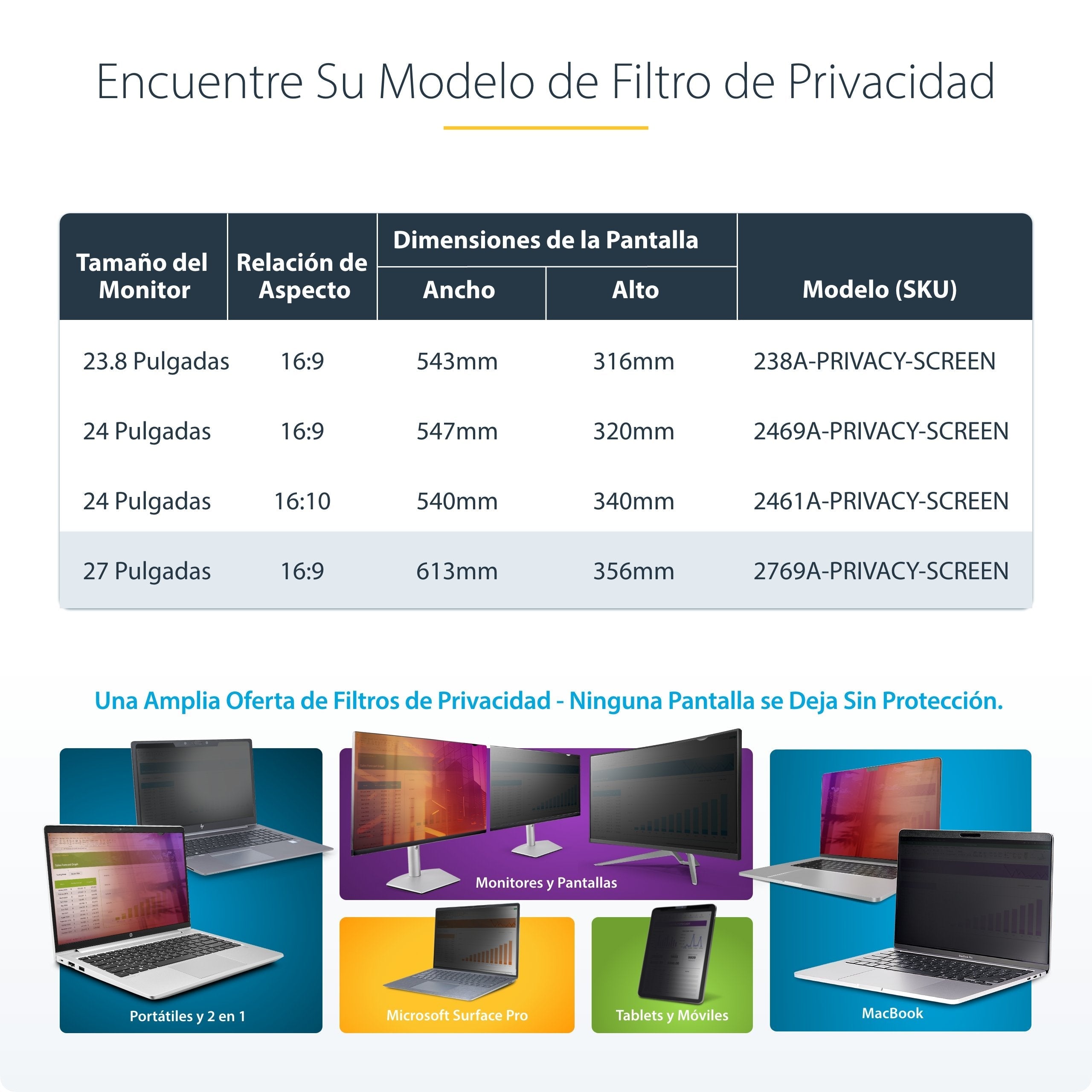 Filtro De Privacidad Startech.Com 16:9 Para Monitor De 27" Ángulo De Visión De +/- 30° - Brillante