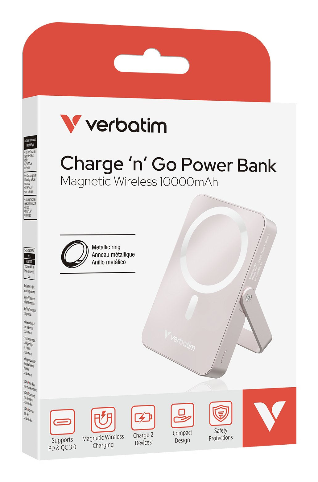 EAN 0023942322672 - Verbatim Charge 'n' Go Magnetic Wireless Polímero de litio 10000 mAh Cargador inalámbrico Rosa imagen 3