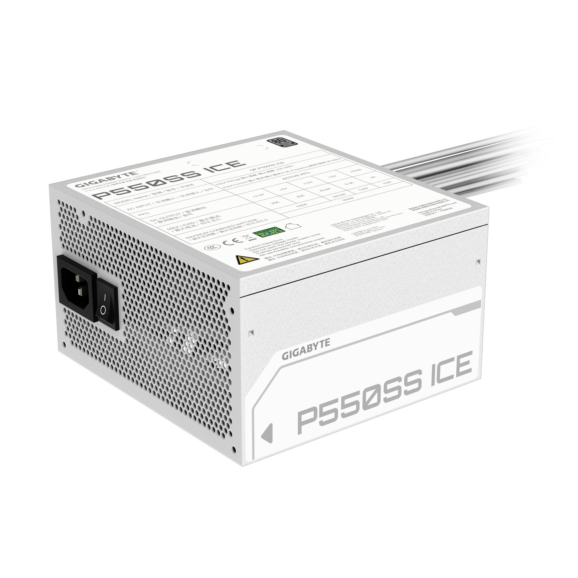 EAN 4719331554910 - GIGABYTE P550SS ICE unidad de fuente de alimentación 550 W 20+4 pin ATX Blanco imagen 6
