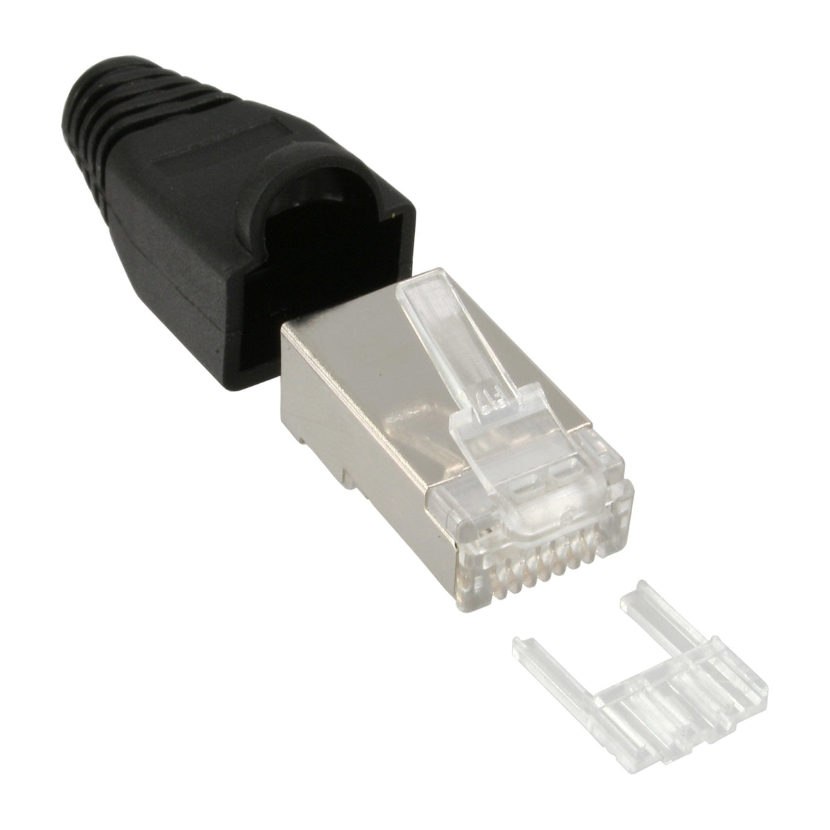 100 Conectores Inline Rj45 8p8c Blindado Con Enhebrador + Protección Contra Dobleces Negro 100 Uds.